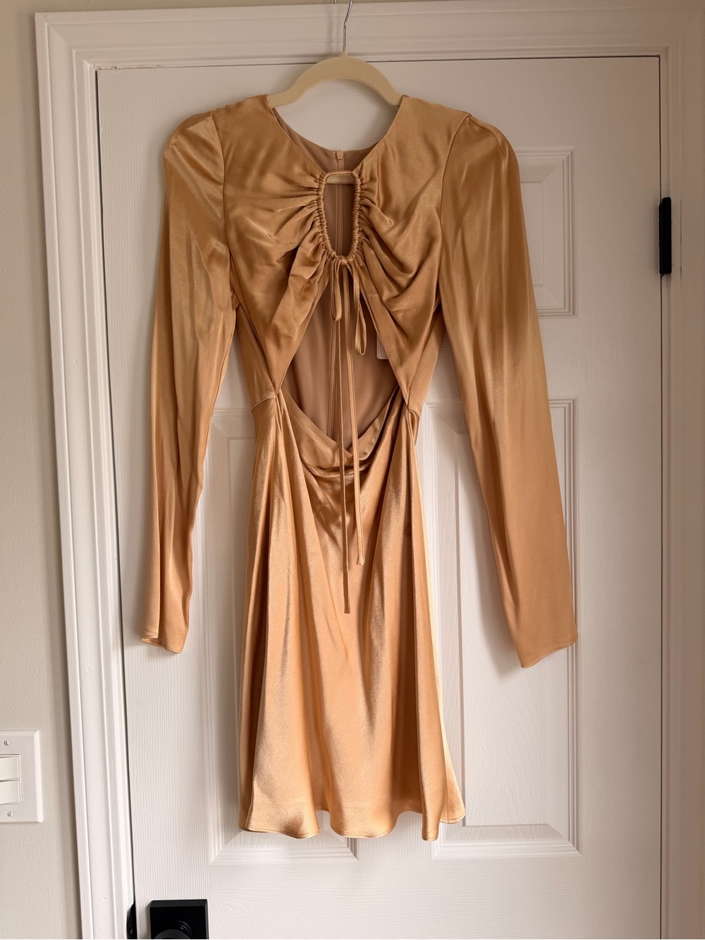 NWT Shona Joy Champagne Satin Cutout Mini Dress Size 2